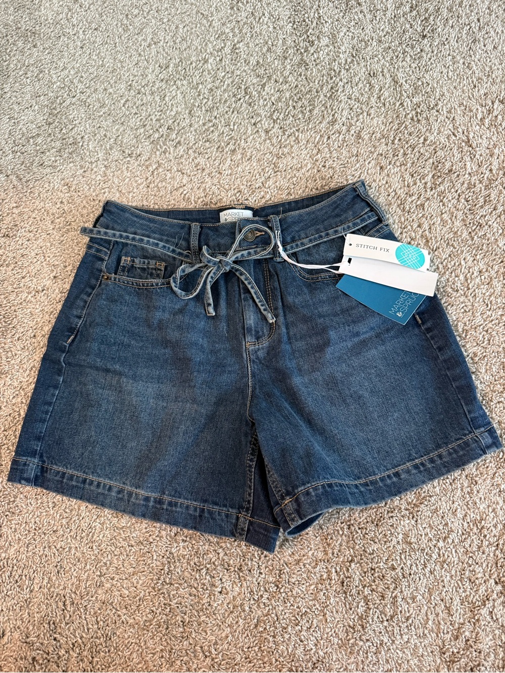 Market & Spruce Dark Blue Denim Tie-Waist Shorts